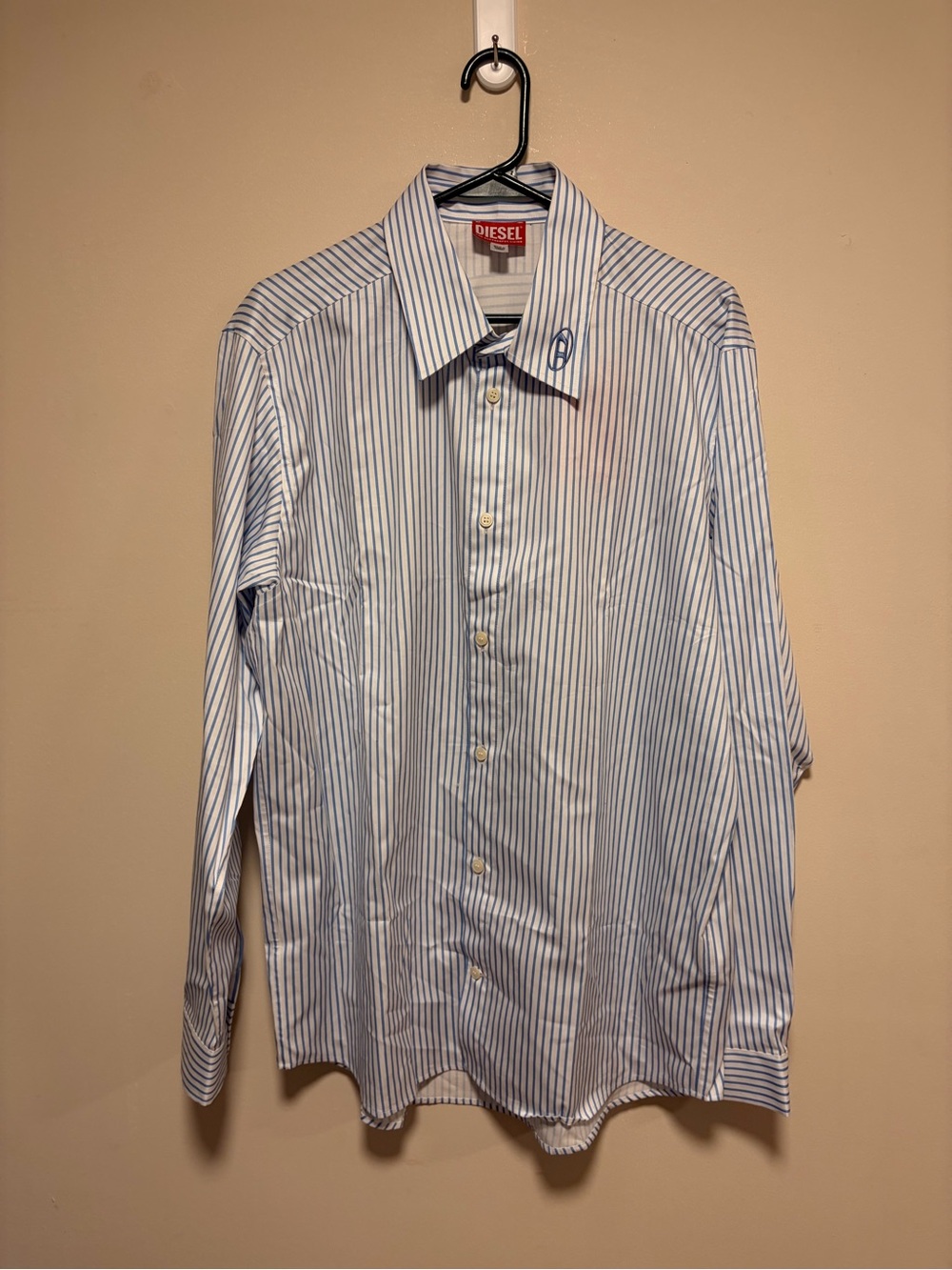 Diesel S-Turner-Stripe-D Striped Cotton Shirt (Blue and white) - Size 48 - NWT